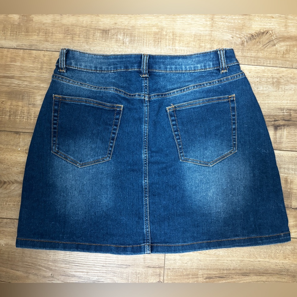 High Rise Button Front Denim Mini Skirt Women’s Size 13 Blue Jean Skirt - Picture 2 of 4